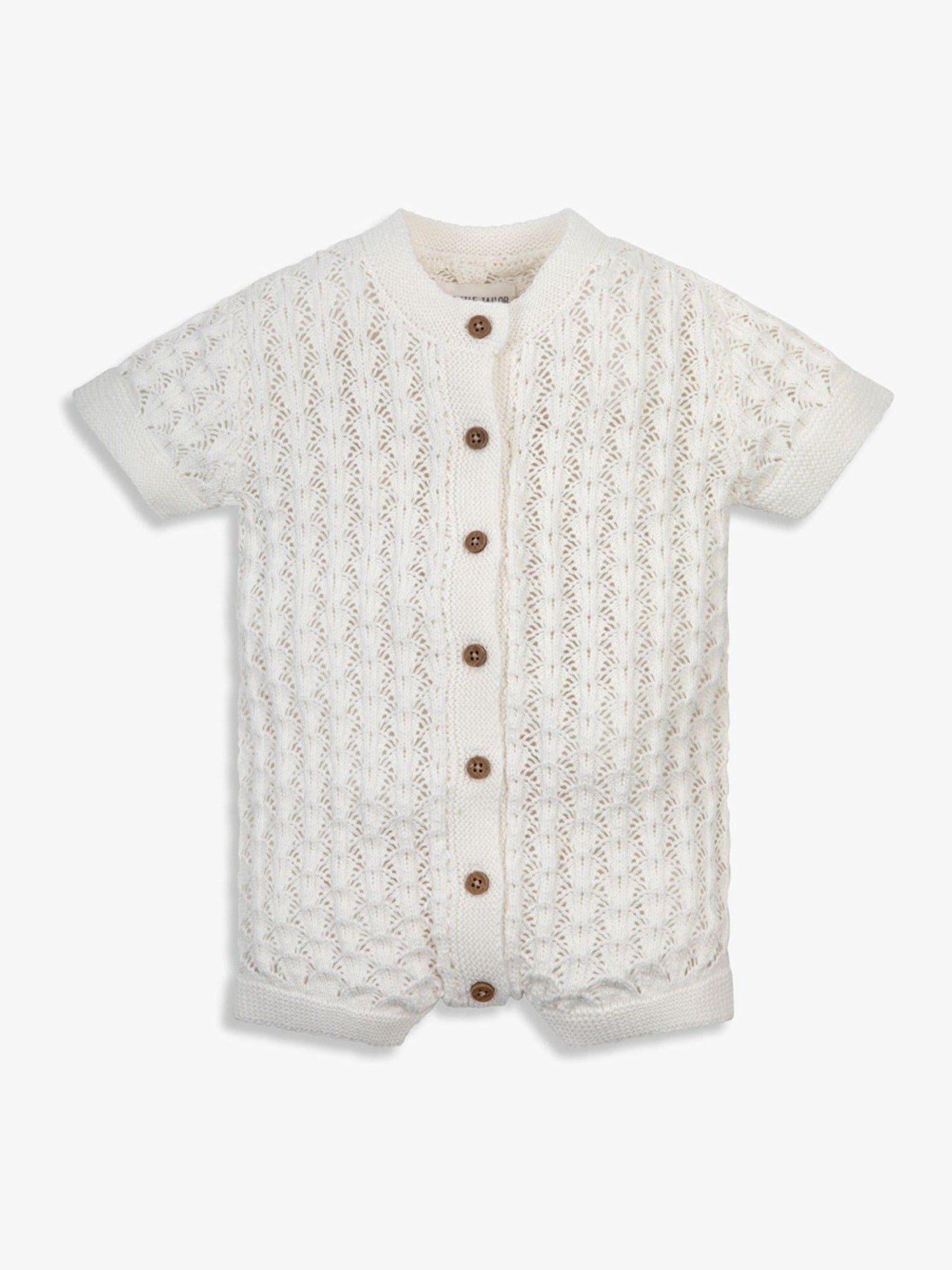 The Little Tailor White Baby Scallop Design Pointelle Button Through 100% Cotton Romper image 4