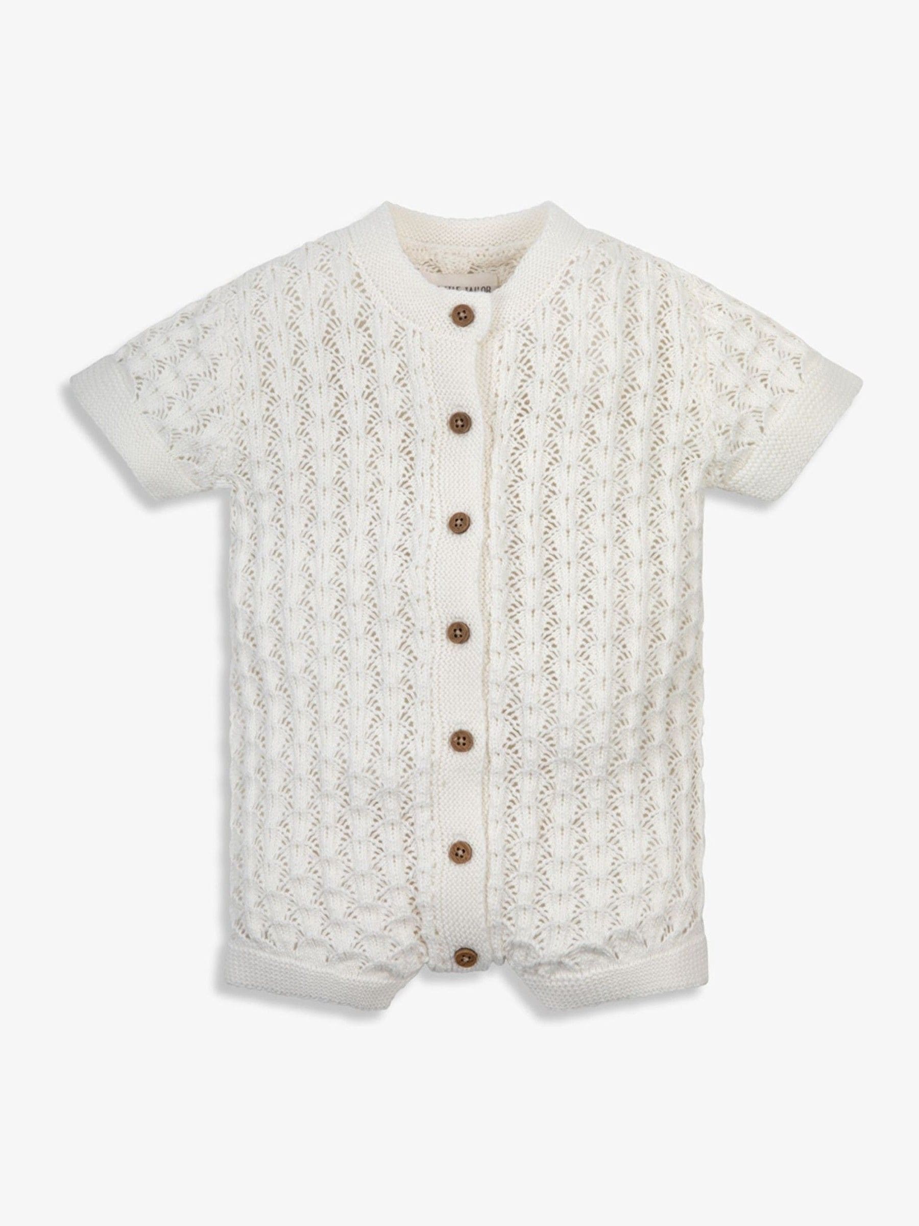 The Little Tailor White Baby Scallop Design Pointelle Button Through 100% Cotton Romper image 4