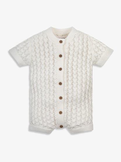 The Little Tailor White Baby Scallop Design Pointelle Button Through 100% Cotton Romper image 4
