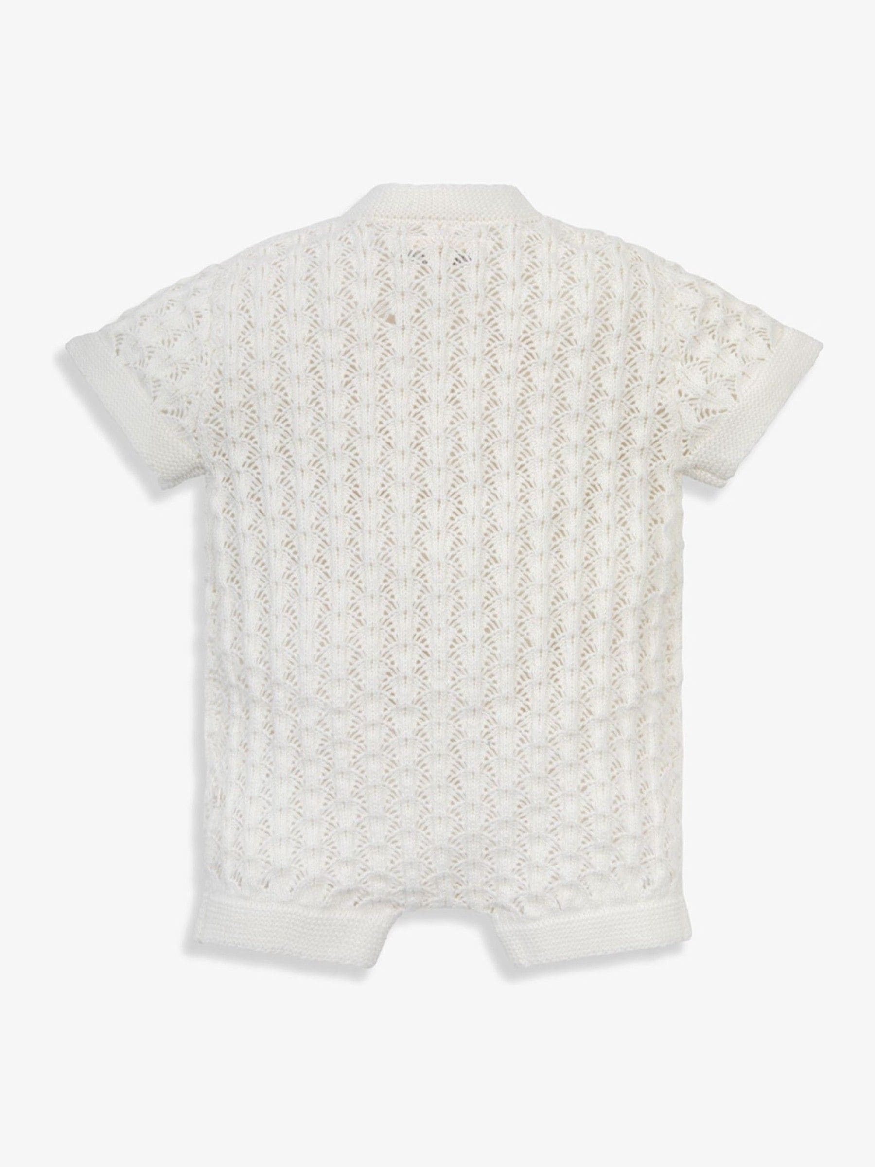 The Little Tailor White Baby Scallop Design Pointelle Button Through 100% Cotton Romper image 5