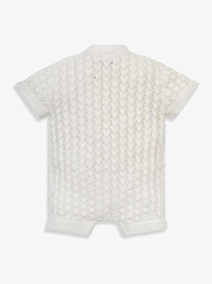 The Little Tailor White Baby Scallop Design Pointelle Button Through 100% Cotton Romper image 5
