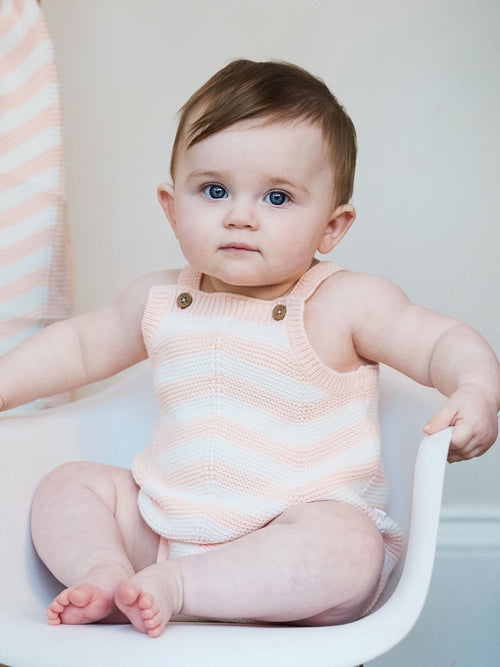 The Little Tailor Pink Baby Chevron Design Knitted 100% Cotton Romper image 1