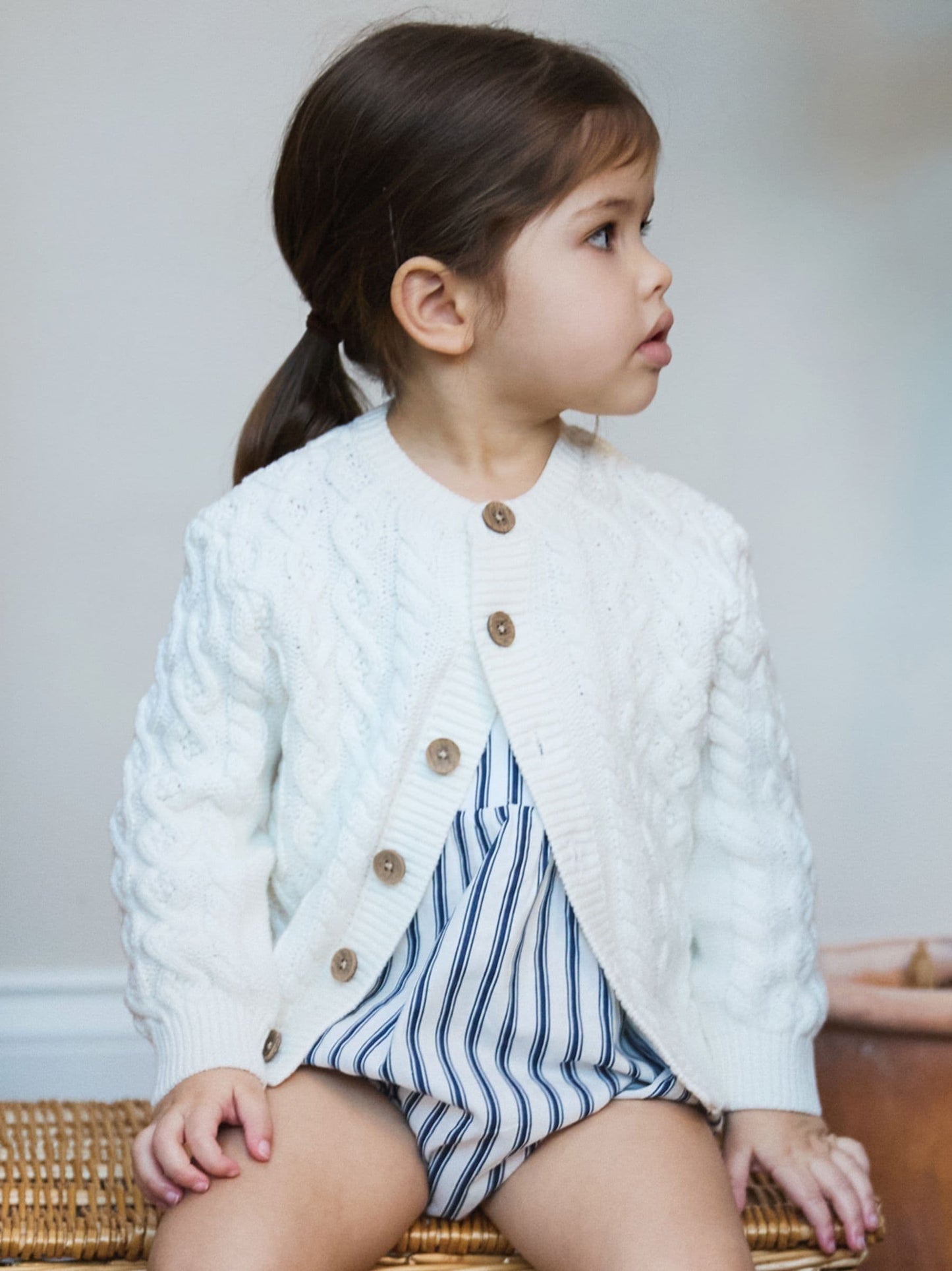 Dsiney Kidz - The Little Tailor Cream Fisherman Cable Knit 100 Cotton Cardigan image 1