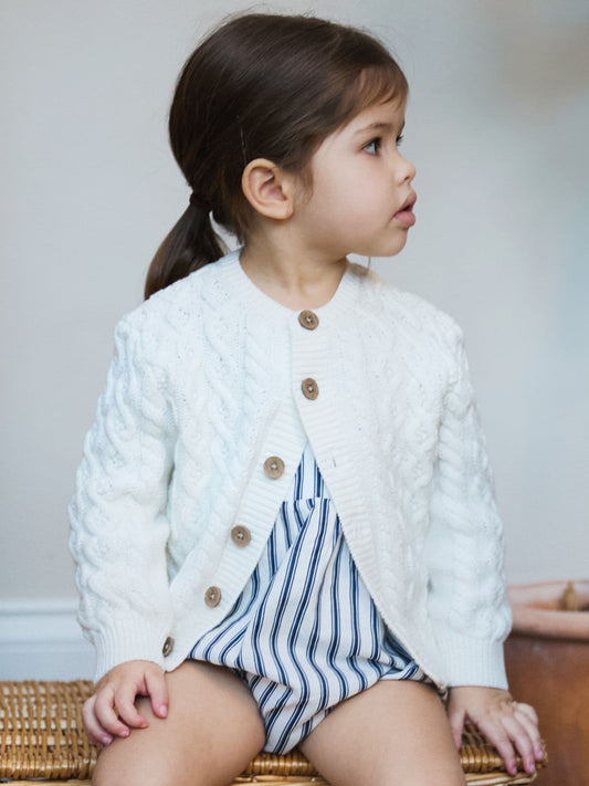 Dsiney Kidz - The Little Tailor Cream Fisherman Cable Knit 100 Cotton Cardigan image 1
