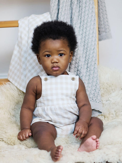 The Little Tailor Fawn Gingham Woven Shorty 100% Cotton Romper image 1