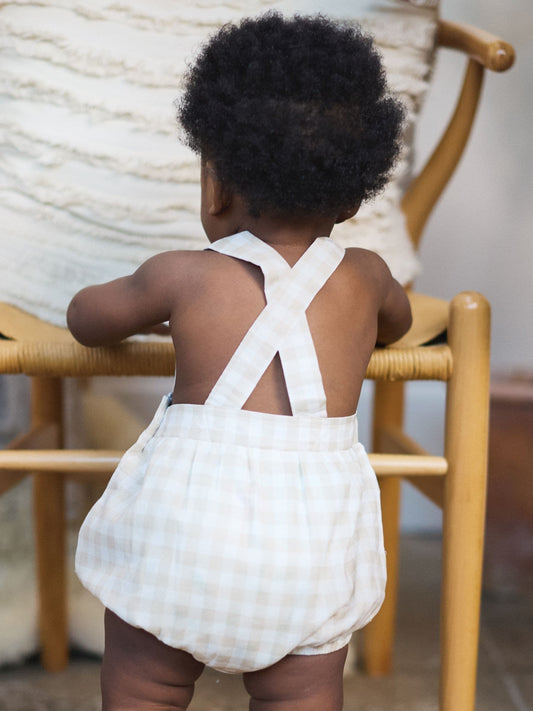 The Little Tailor Fawn Gingham Woven Shorty 100% Cotton Romper image 2