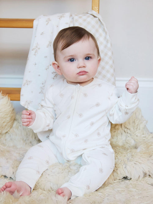 The Little Tailor Cream Front Zip Soft Sleepsuit image 1