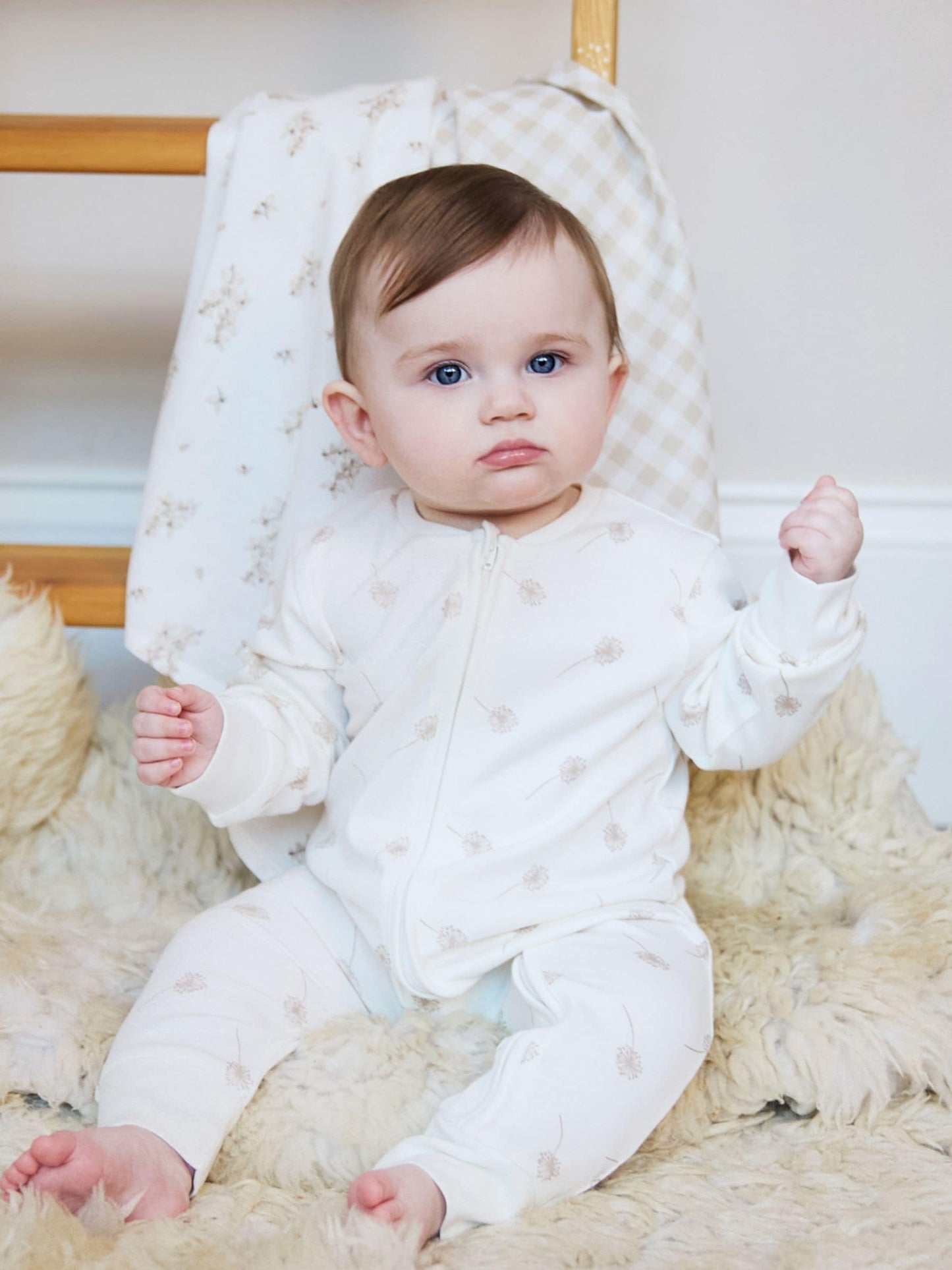 The Little Tailor Cream Front Zip Soft Sleepsuit image 1