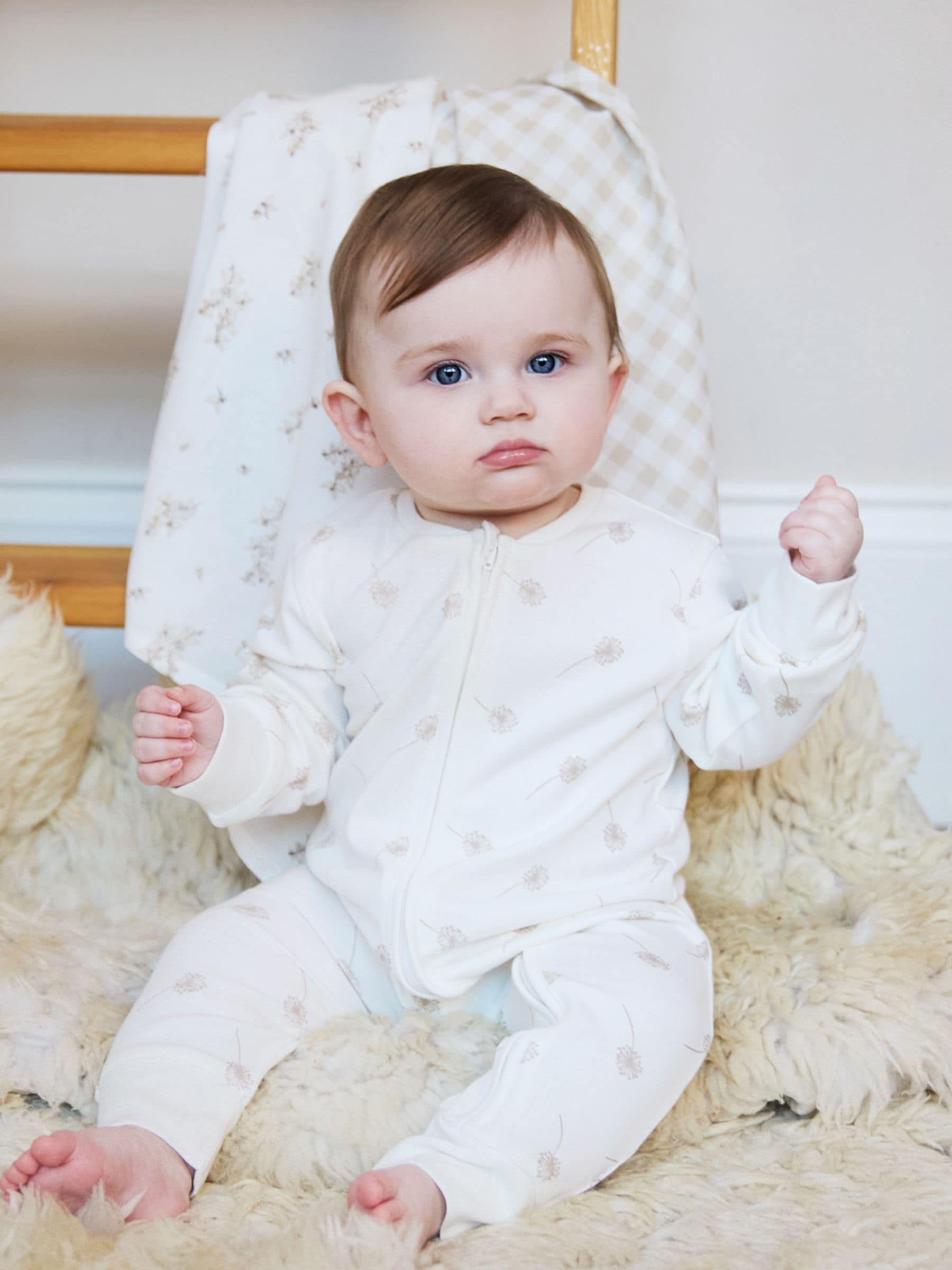 The Little Tailor Cream Front Zip Soft Sleepsuit image 1