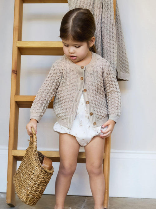 Dsiney Kidz - The Little Tailor Natural 100% Cotton Scallop Design Pointelle Cardigan image 1