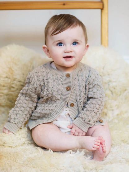 Dsiney Kidz - The Little Tailor Natural 100% Cotton Scallop Design Pointelle Cardigan image 2