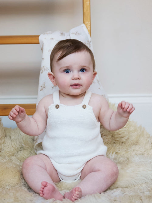 The Little Tailor White Baby Stylish Knitted 100% Cotton Romper image 1