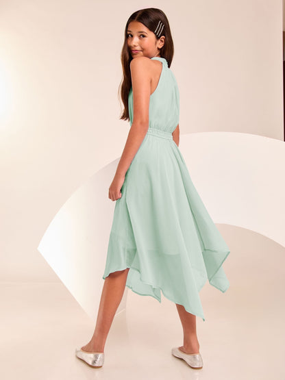 Lipsy Green Hanky Hem Halter Occasion Dress (5-16yrs) image 4