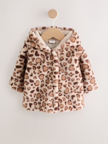 Leopard Print Faux Fur Hooded Baby Jacket (0mths-2yrs)