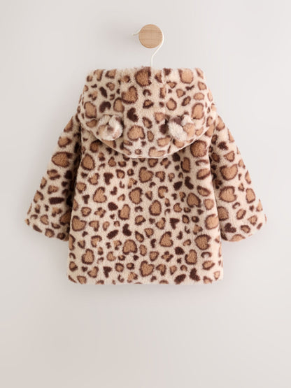 Leopard Print Faux Fur Hooded Baby Jacket (0mths-2yrs)