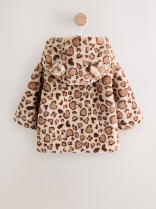 Leopard Print Faux Fur Hooded Baby Jacket (0mths-2yrs)