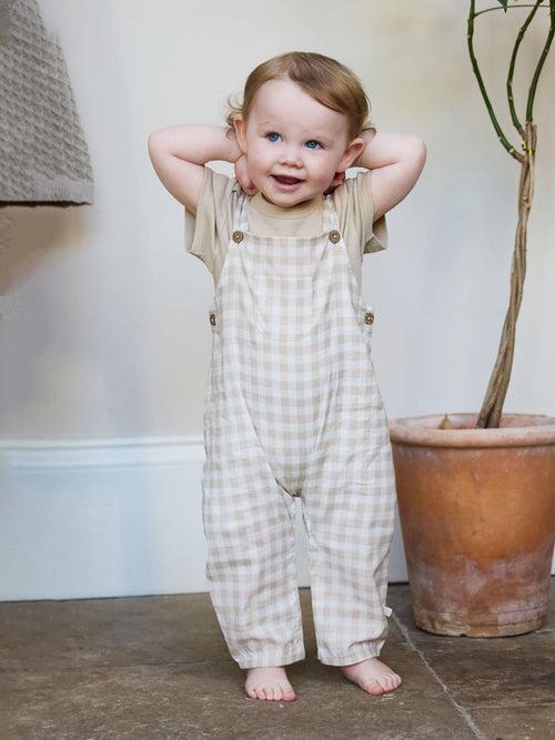 The Little Tailor Natural Woven Dungarees And T-Shirt Set image 1