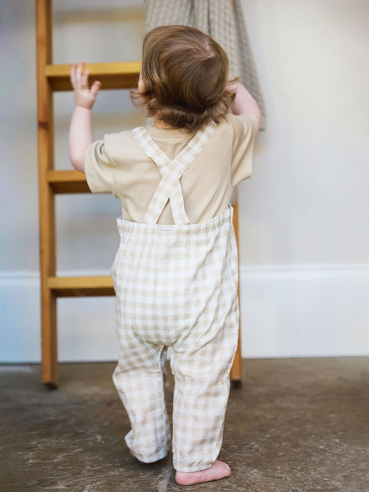 The Little Tailor Natural Woven Dungarees And T-Shirt Set image 2
