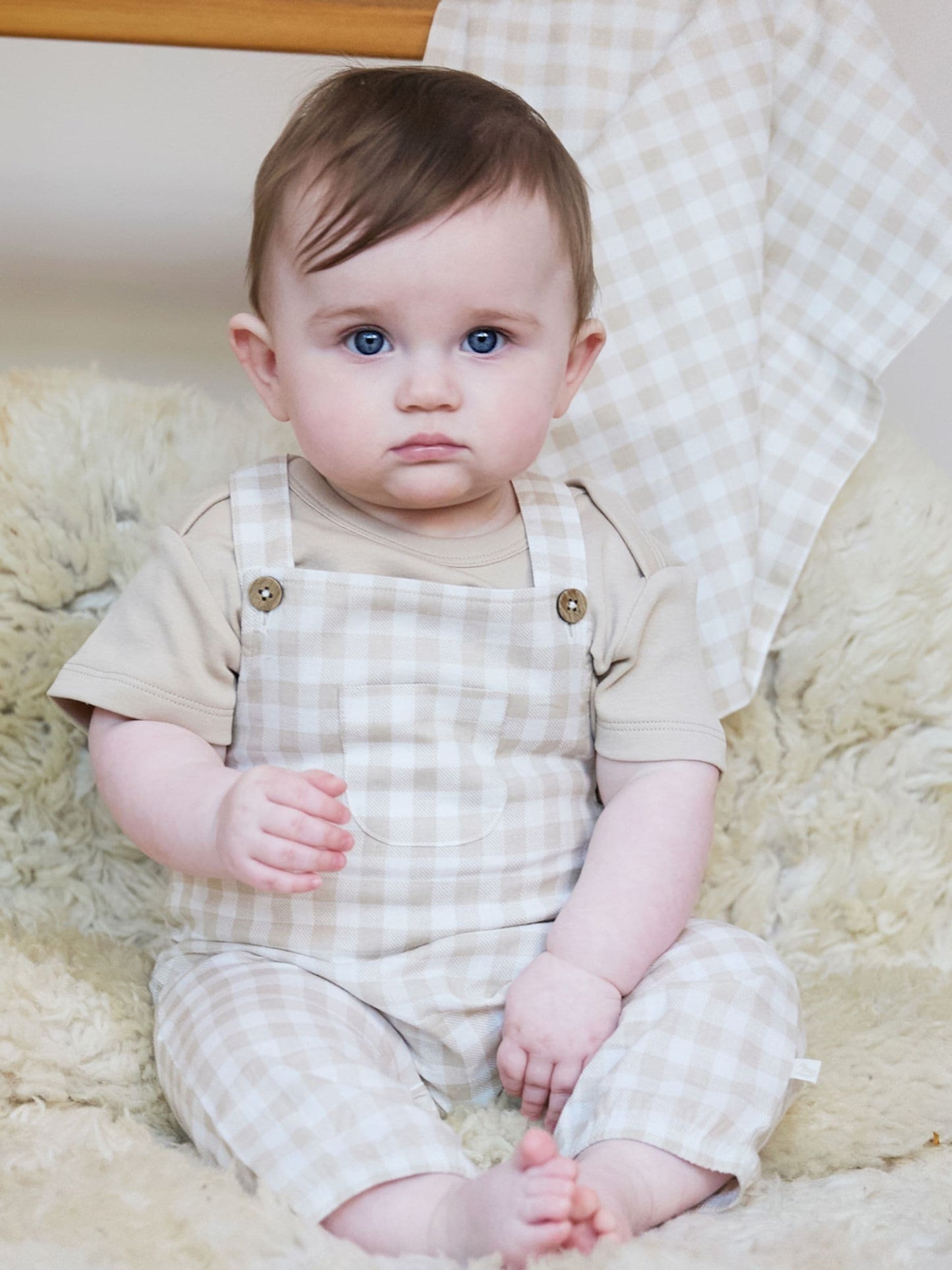 The Little Tailor Natural Woven Dungarees And T-Shirt Set image 3