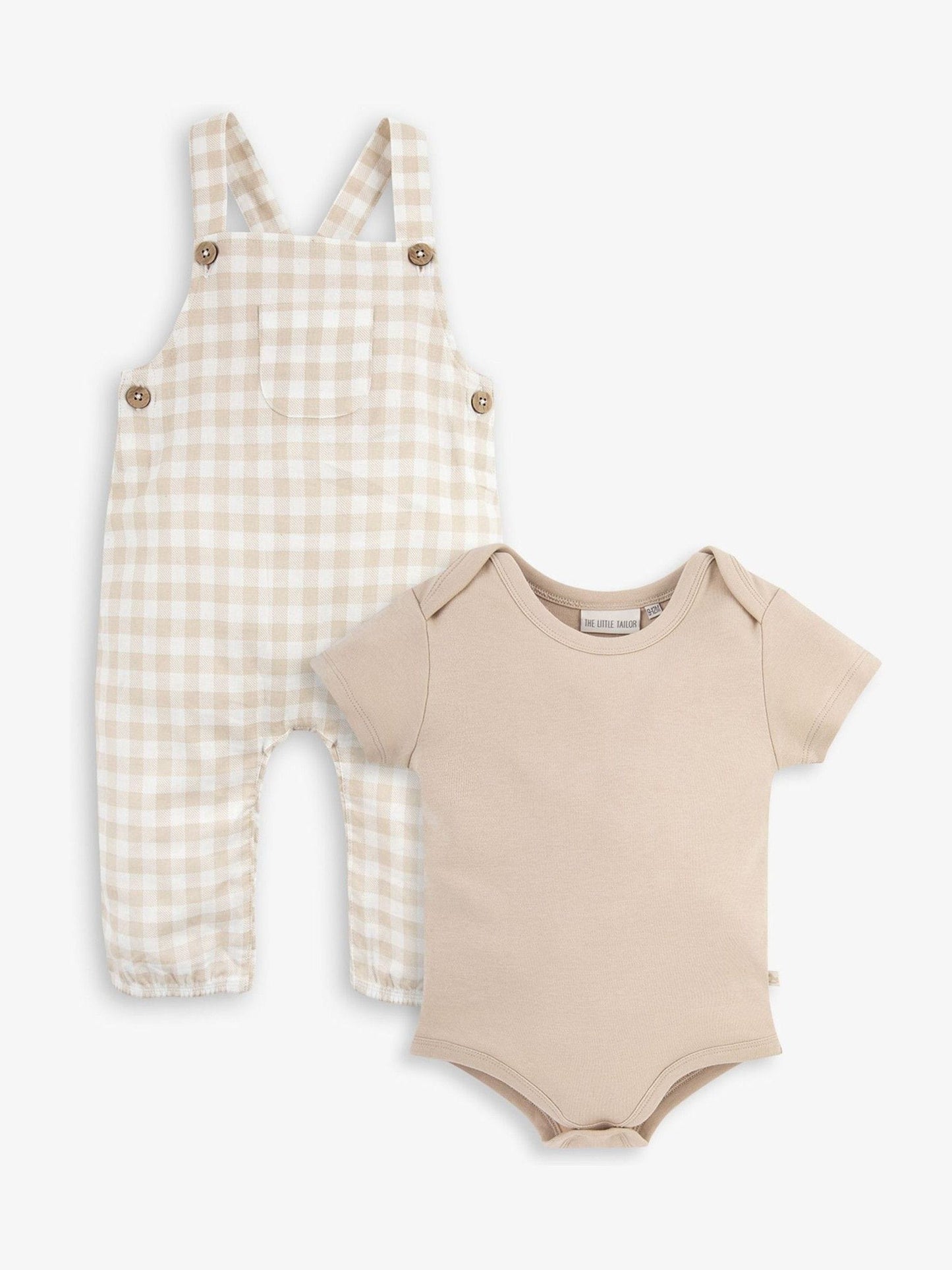 The Little Tailor Natural Woven Dungarees And T-Shirt Set image 4