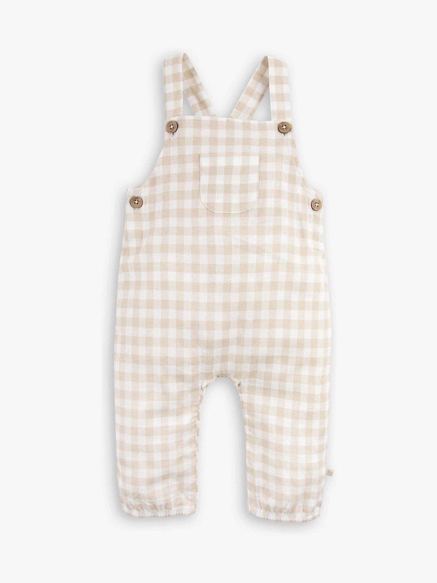 The Little Tailor Natural Woven Dungarees And T-Shirt Set image 5