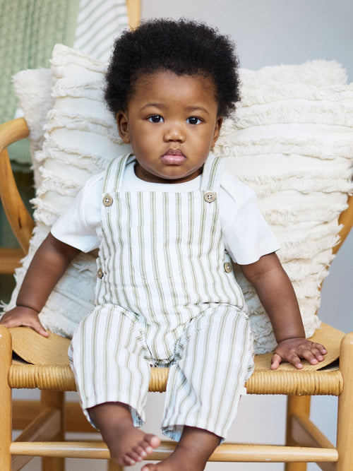 The Little Tailor Green Woven Dungarees And T-Shirt Set image 1