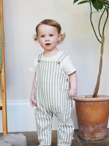 The Little Tailor Green Woven Dungarees And T-Shirt Set image 3