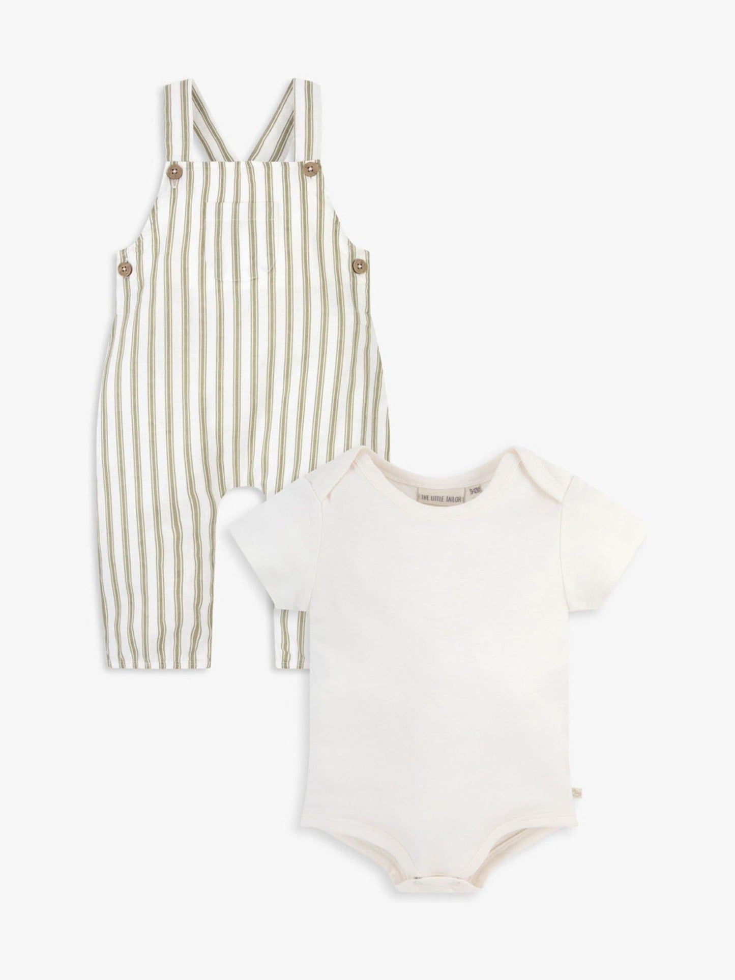 The Little Tailor Green Woven Dungarees And T-Shirt Set image 5