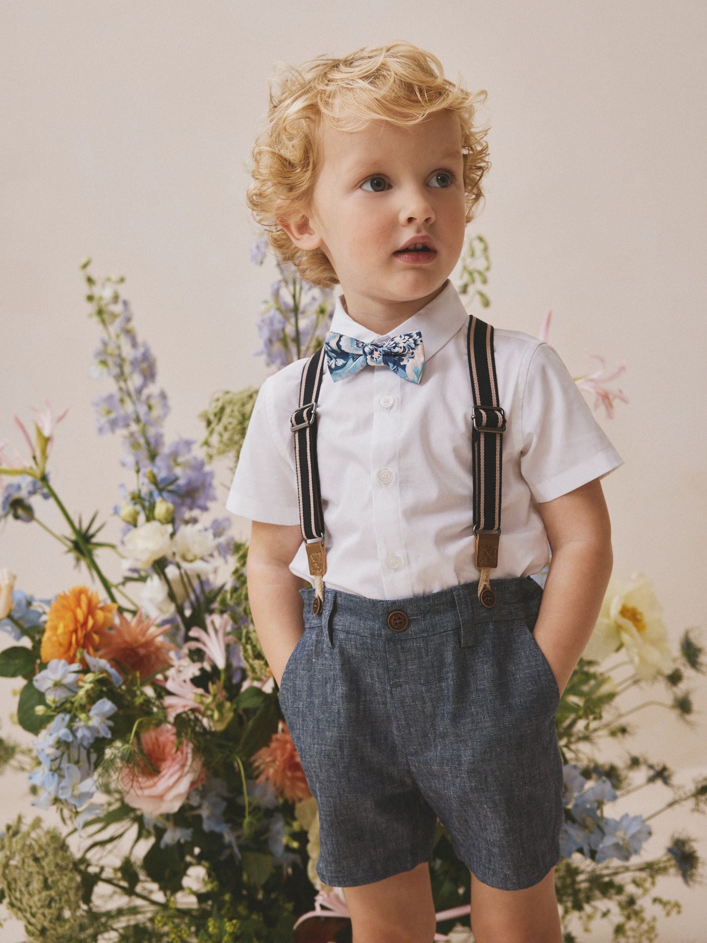 White/Blue Shirt Shorts Braces & Bow Tie Set (3mths-9yrs) image 1