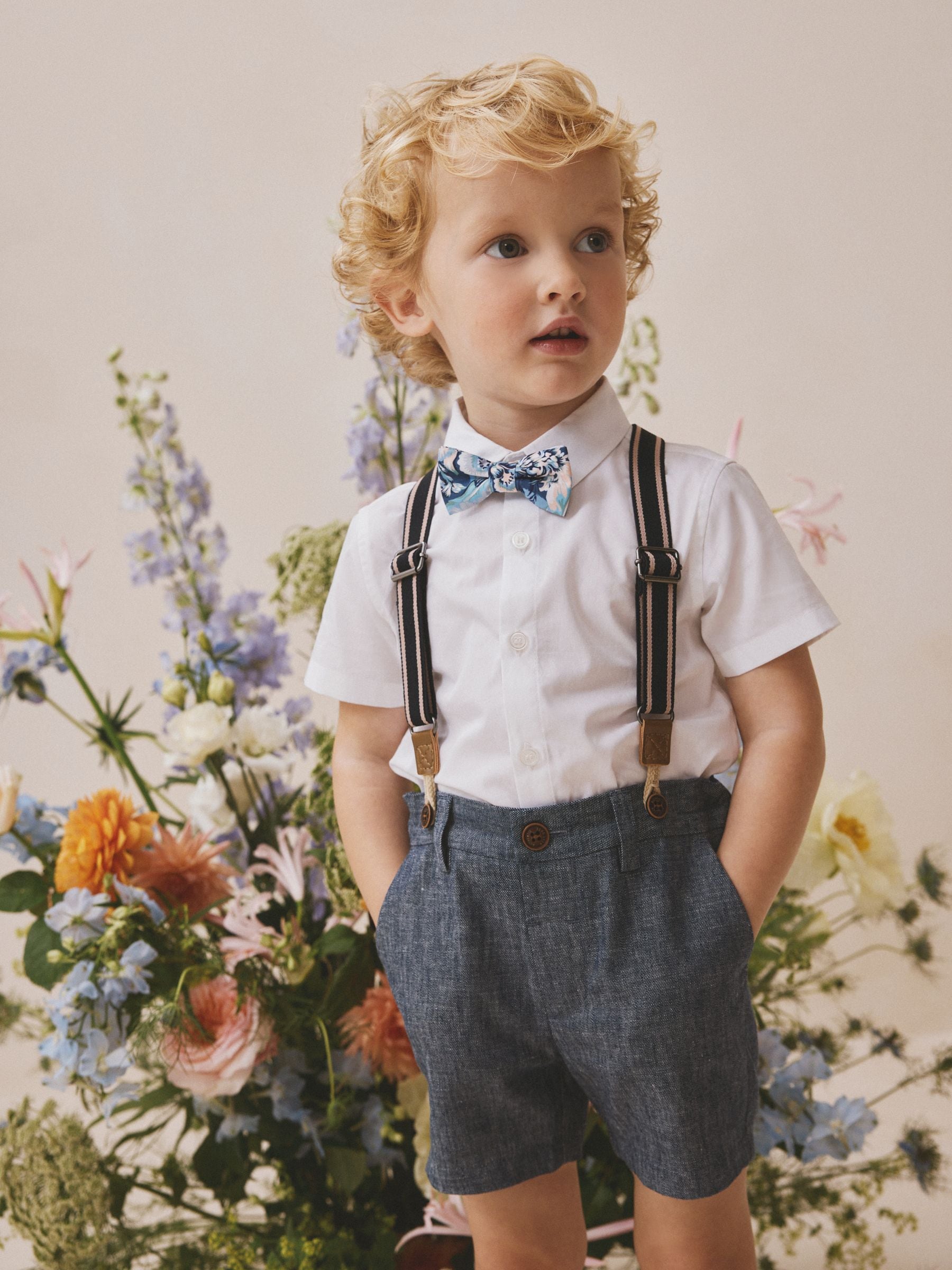 White/Blue Shirt Shorts Braces & Bow Tie Set (3mths-9yrs) image 1