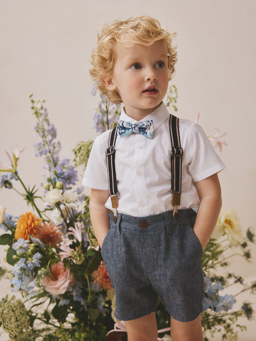 Dsiney Kidz - White/Blue Shirt Shorts Braces & Bow Tie Set (3mths-9yrs) image 1
