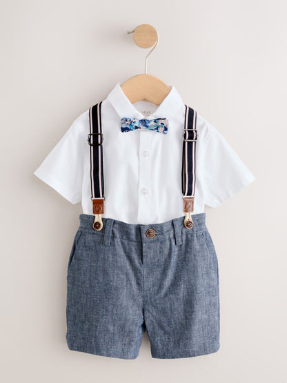 White/Blue Shirt Shorts Braces & Bow Tie Set (3mths-9yrs) image 3