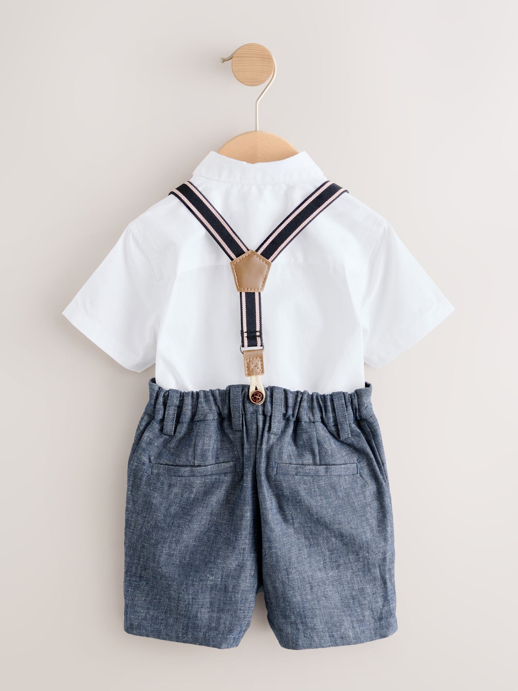 White/Blue Shirt Shorts Braces & Bow Tie Set (3mths-9yrs) image 4