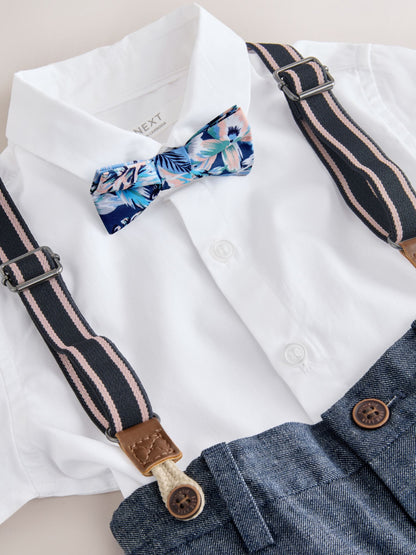 White/Blue Shirt Shorts Braces & Bow Tie Set (3mths-9yrs) image 6