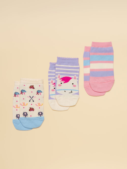 Joules Kids' Rilla Cream & Lilac Horse Printed Socks 3 Pack image 1