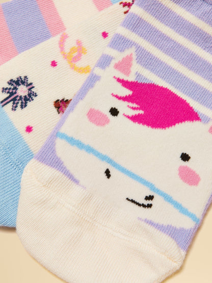 Joules Kids' Rilla Cream & Lilac Horse Printed Socks 3 Pack image 2