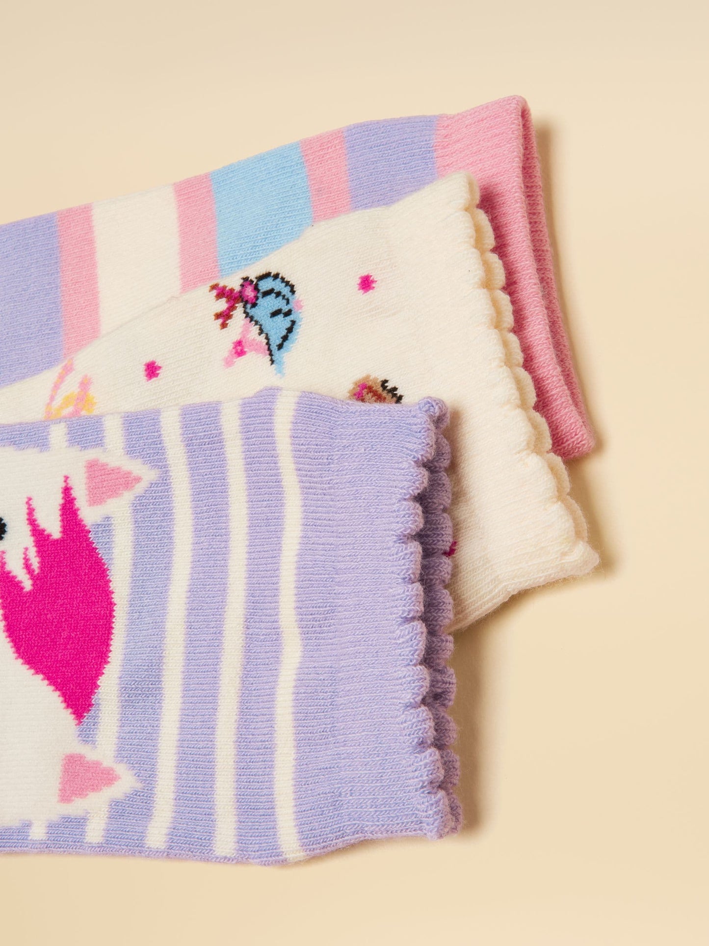 Joules Kids' Rilla Cream & Lilac Horse Printed Socks 3 Pack image 3
