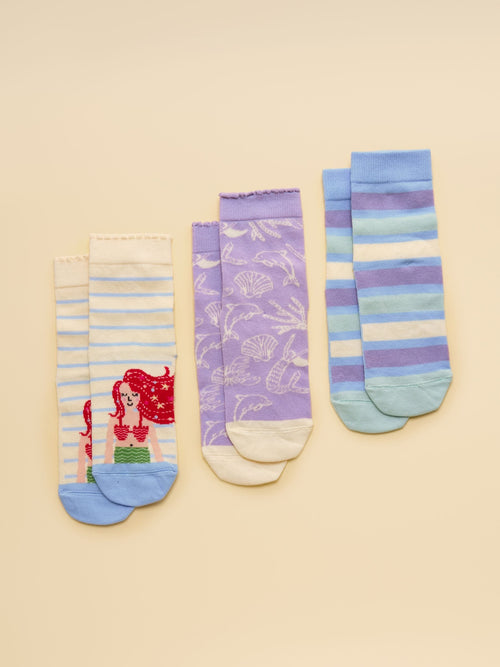 Joules Kid's Neat Feet Blue Mermaid 3 Pack Socks image 1