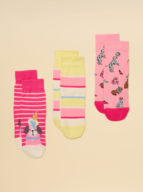 Joules Kid's Neat Feet Pink Dog Cotton Socks 3 Pack image 1