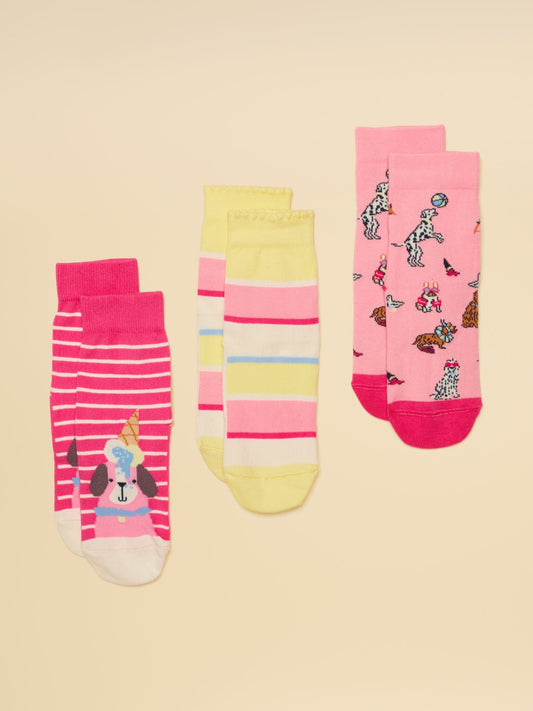 Joules Kid's Neat Feet Pink Dog Cotton Socks 3 Pack image 1