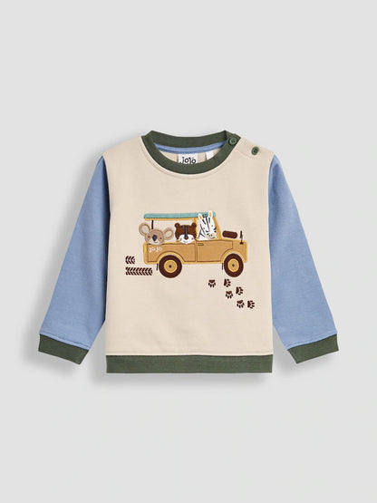 JoJo Maman Bébé Green Safari 2-Piece Appliqué Sweatshirt & Joggers Set