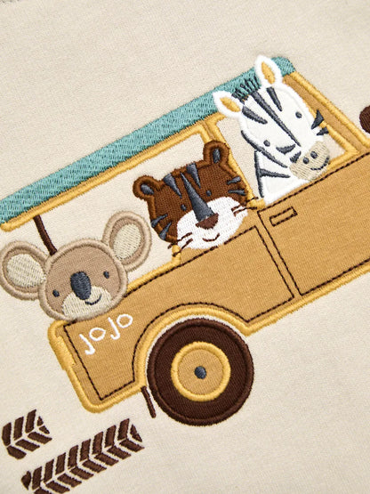 JoJo Maman Bébé Green Safari 2-Piece Appliqué Sweatshirt & Joggers Set