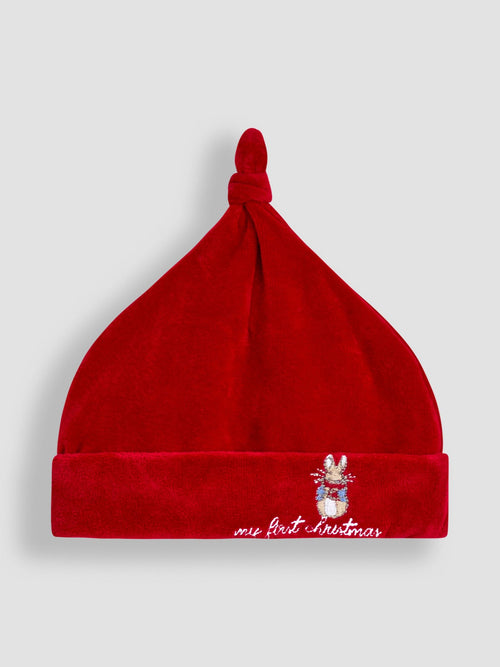 JoJo Maman Bébé Red Peter Rabbit™ My First Christmas Velour Hat image 1