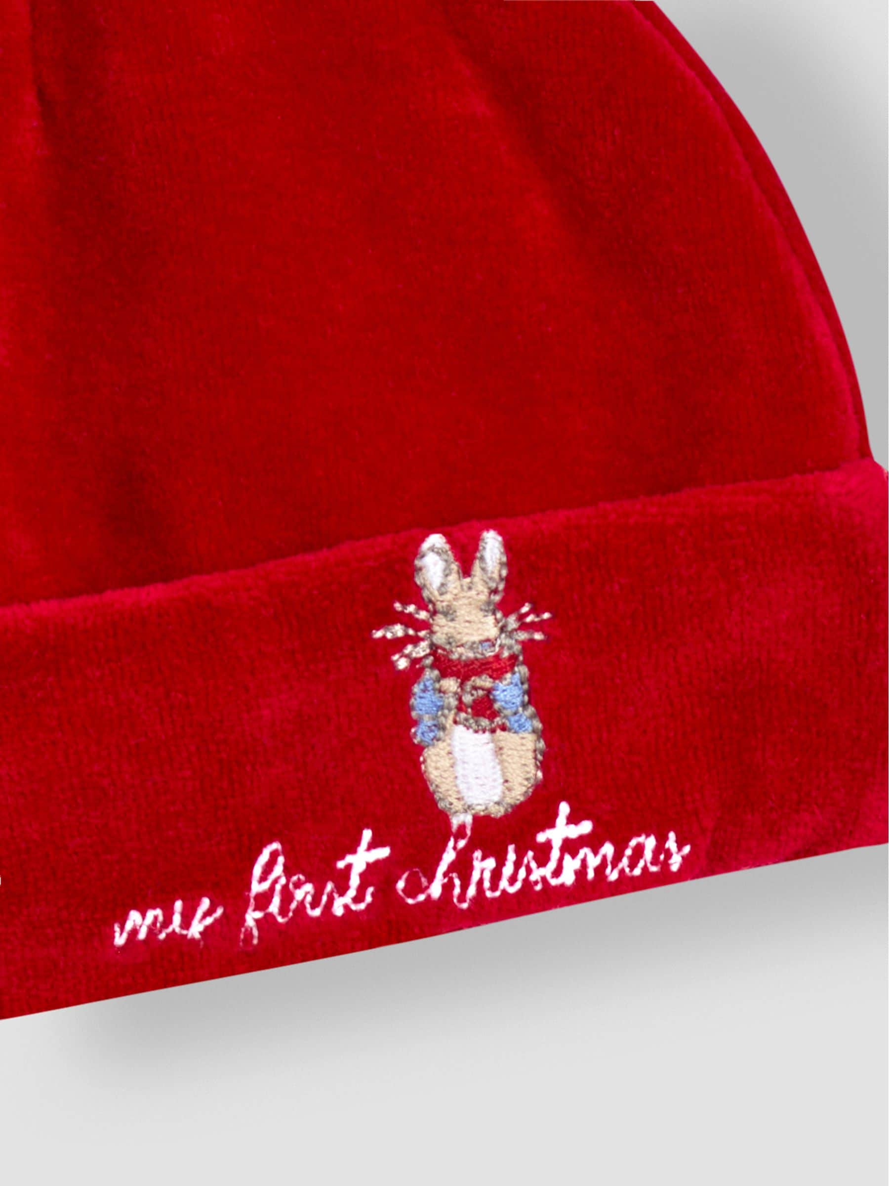 JoJo Maman Bébé Red Peter Rabbit™ My First Christmas Velour Hat image 3
