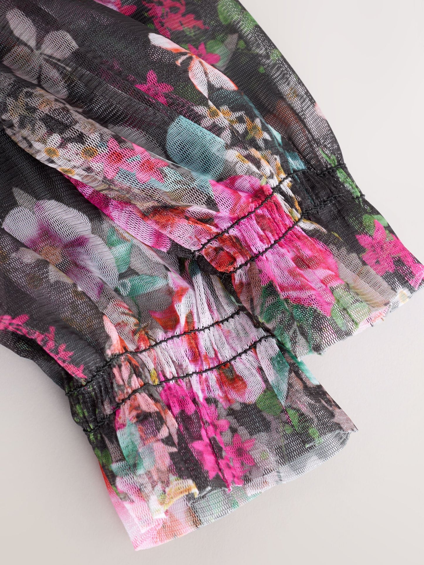 Black Floral Long Sleeve Mesh Party Dress (3-16yrs)