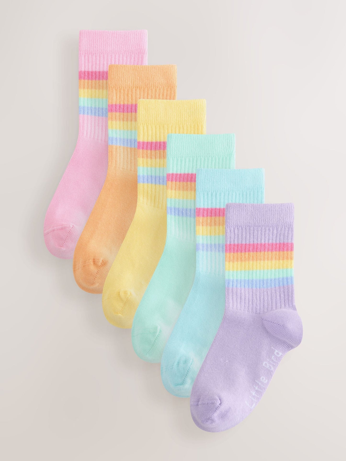Little Bird by Jools Oliver Pastel Rainbow Striped Tube Socks 6 Pack image 1