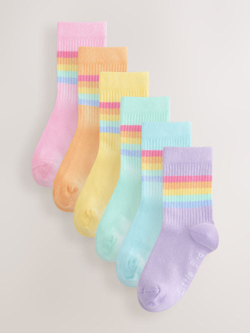 Little Bird by Jools Oliver Pastel Rainbow Striped Tube Socks 6 Pack image 1