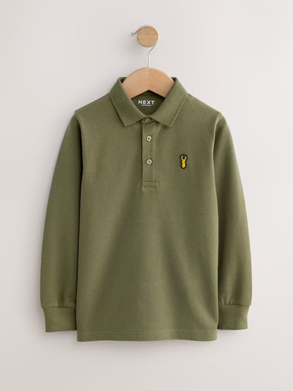 Dsiney Kidz - Khaki/Stone/Tan Long Sleeve Polo Shirts 3 Pack (3-16yrs) image 2