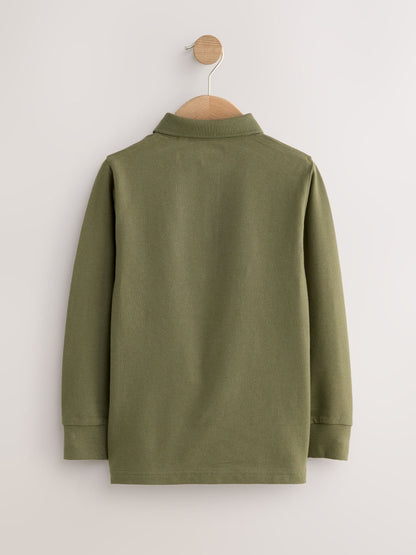 Dsiney Kidz - Khaki/Stone/Tan Long Sleeve Polo Shirts 3 Pack (3-16yrs) image 3