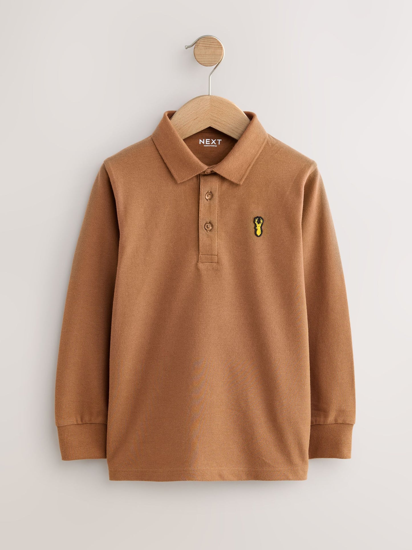 Dsiney Kidz - Khaki/Stone/Tan Long Sleeve Polo Shirts 3 Pack (3-16yrs) image 4